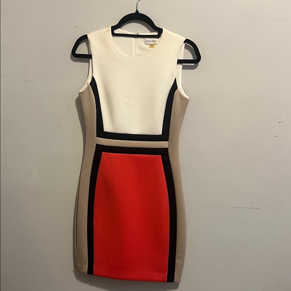 Calvin Klein Colorblock Mini Dress - Red, Black, White, Tan